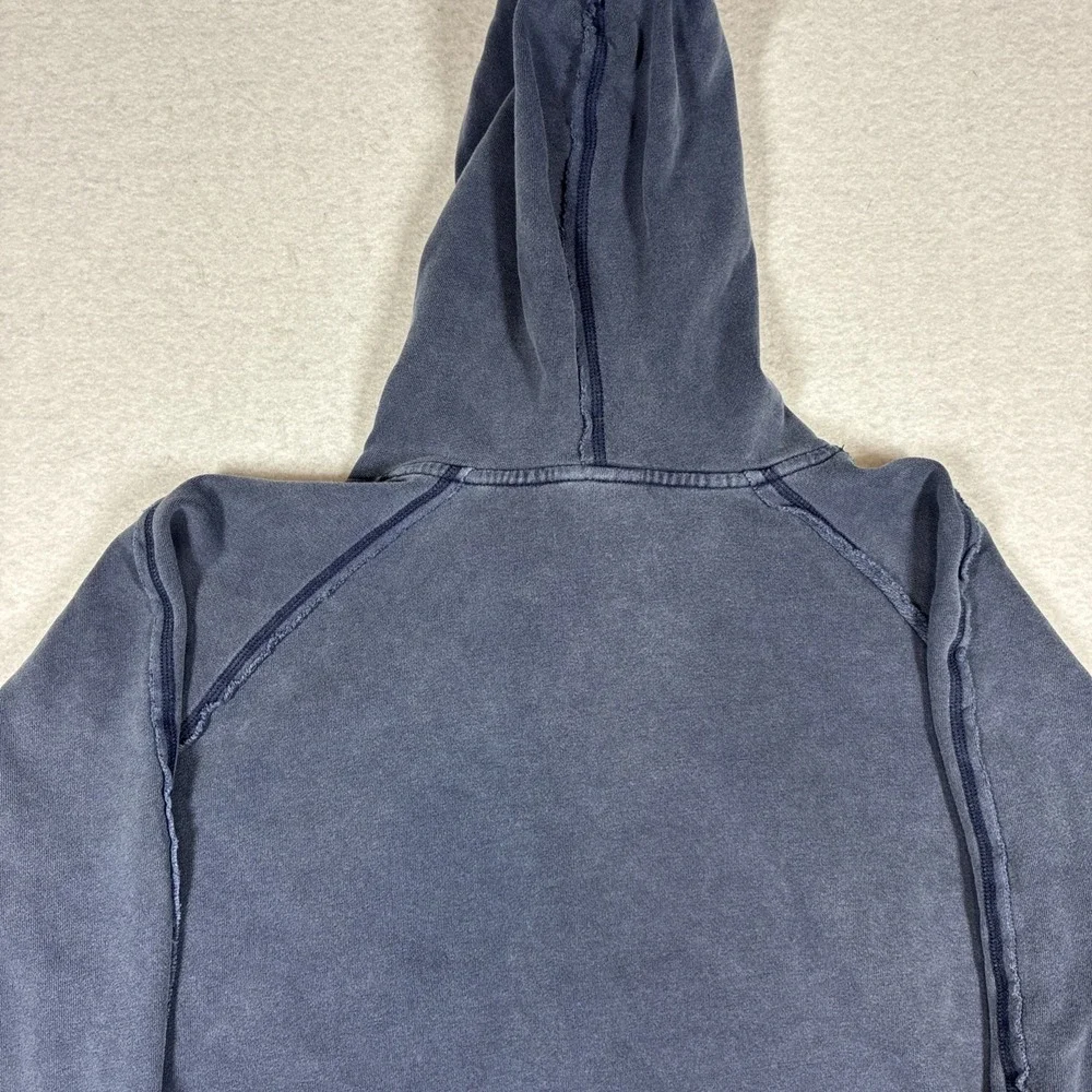 Rare The North Face Mens Blue Reverse Seam Raw Hem Pullover Hoodie Size Large